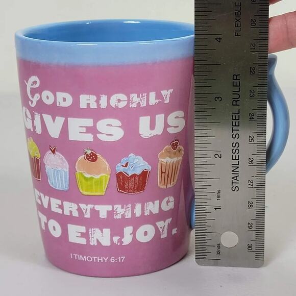 DaySpring Cupcakes Faith Mug Pink Blue Scripture Inspirational Coffee Tea Cup - Picture 9 of 9
